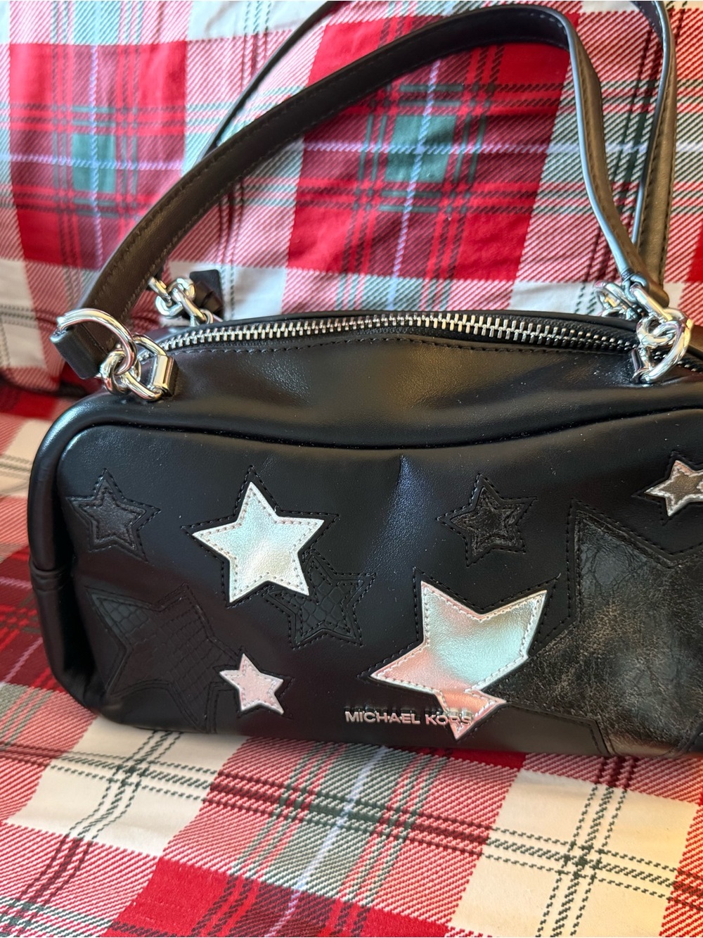 Michael Kors Black Leather Shoulder Bag with Star Appliqués